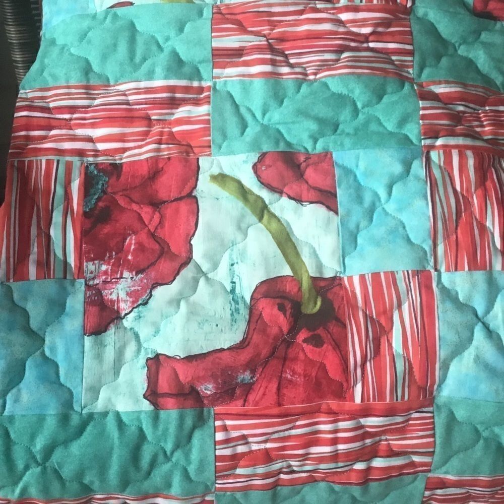 Hand Crafted Quilt Turquoise and Red - Picture 6 of 15